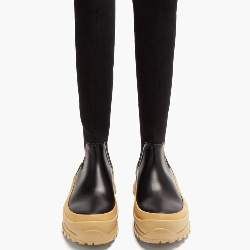 Jill Sander Black and Tan leather and scuba jersey tall Boots 39 US 8.5 Italy - Picture 2 of 11